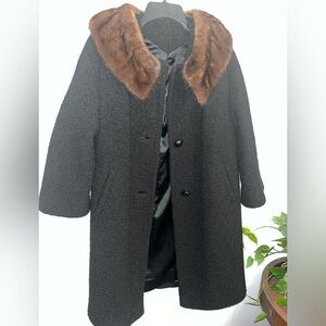 Vintage 50s/60s Possibly Mink Fur Collar Wool Bouclé Coat Union Made ILGWU
